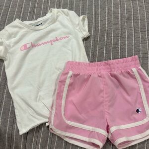 Champion White Tee and Pink Shorts Set